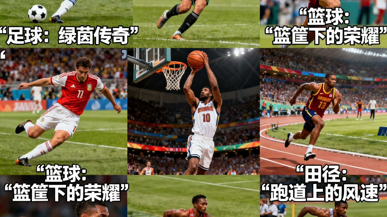 多部经典体育纪录片的封面合集，包含足球、篮球、田径等不同运动主题