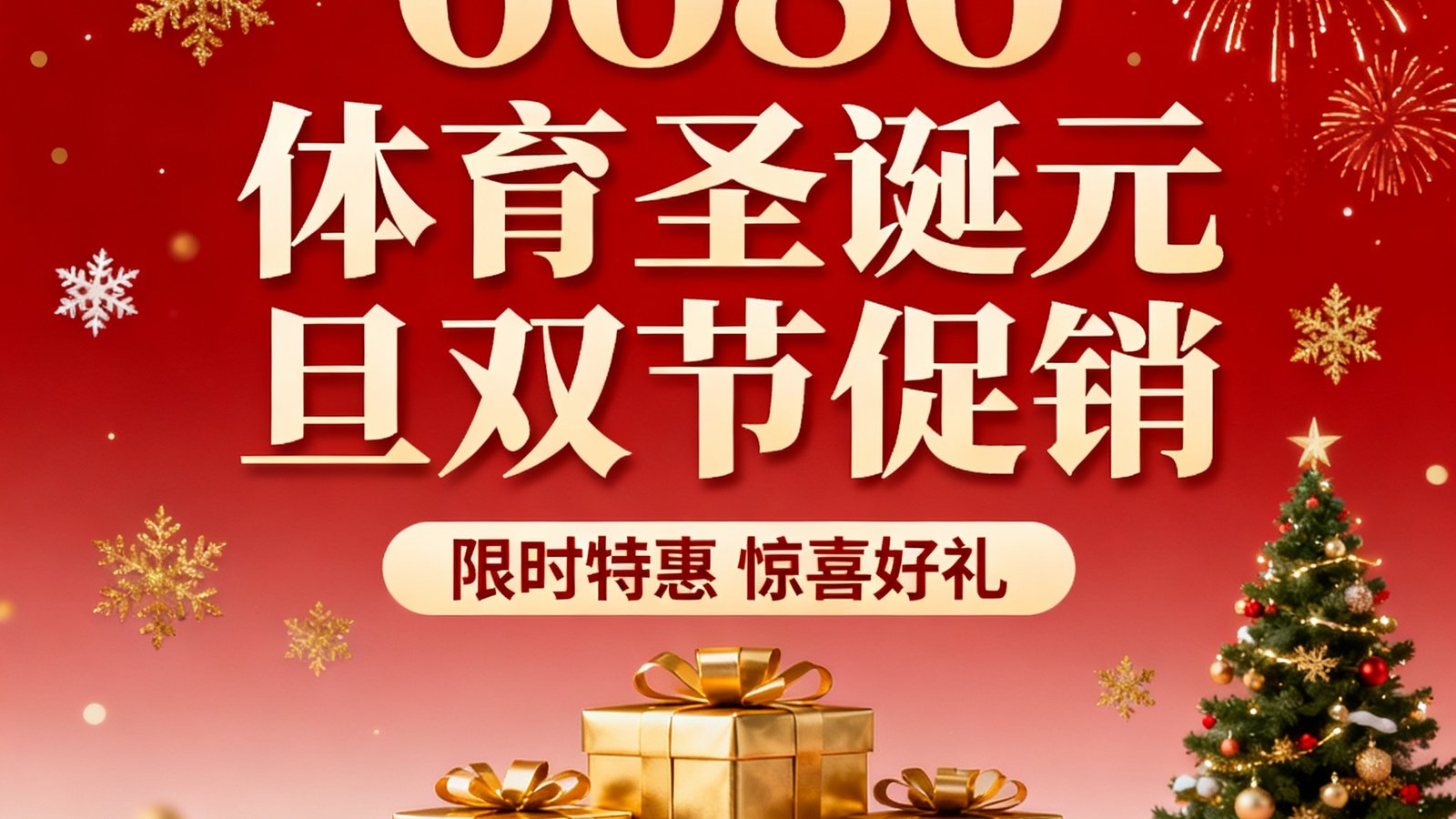 6686体育圣诞元旦双节促销活动宣传海报，金色与红色的节日氛围设计